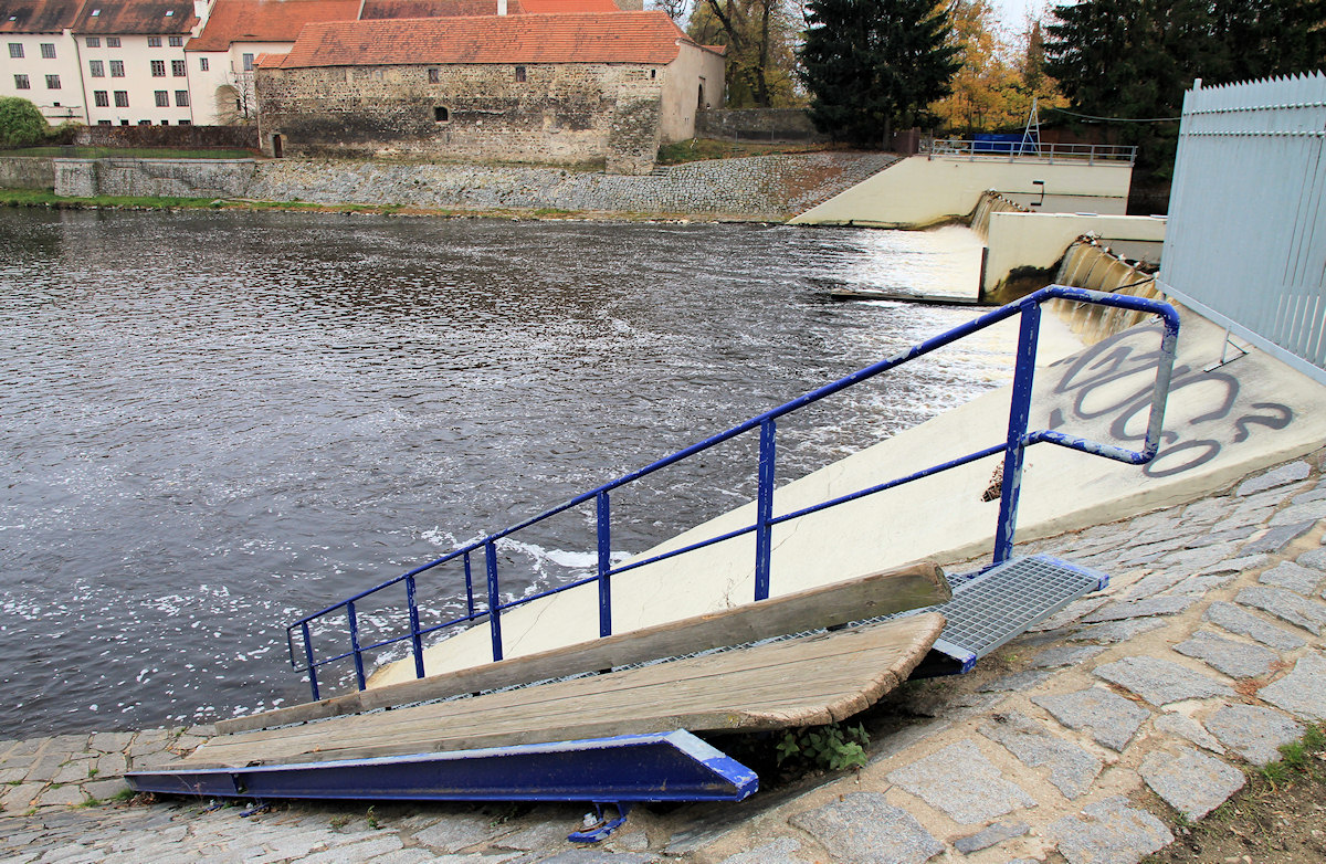 rkm. 54,9  Pětikolský jez - nadjezí, 10/2018, stav 5 m3/s