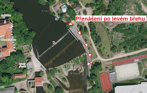 Mapa s přenášením jezu Budy