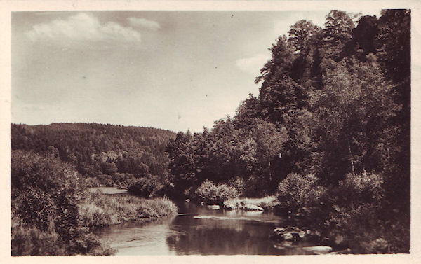 Blíže neurčené místo u Stříbra na poválečné pohlednici, cca 1953