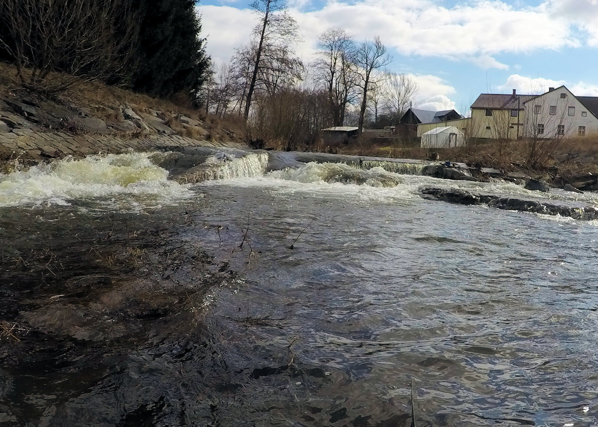 rkm. 160,1 Jez s rybím přechodem, 5.3.2019, 2,2 m3/s v Miedzylesie