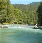 Peřejka na Grossache před Kössen 08/2025, 23 m3/s Hutte